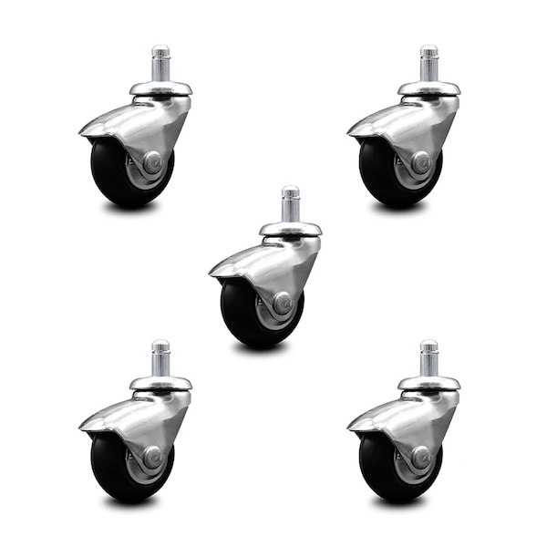 2 Inch Chrome Hooded Neoprene Rubber 7/8 Inch Grip Ring Stem Casters SCC, 5PK
